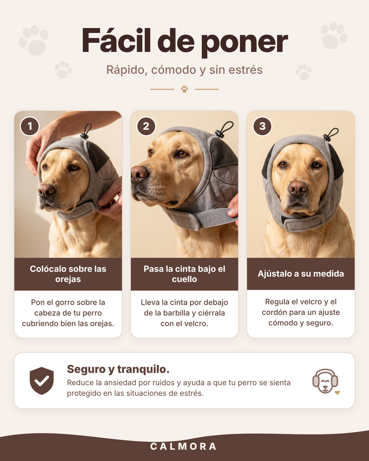 Cómo poner las orejeras Calmora en 3 pasos